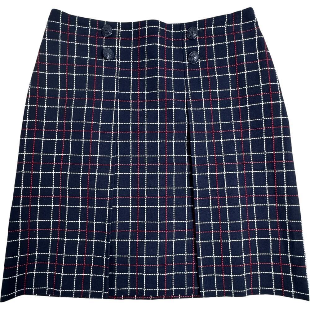 Brooks Brothers Plaid High Waisted Pleated A-Line Mini Skirt Navy Blue Womens 8
